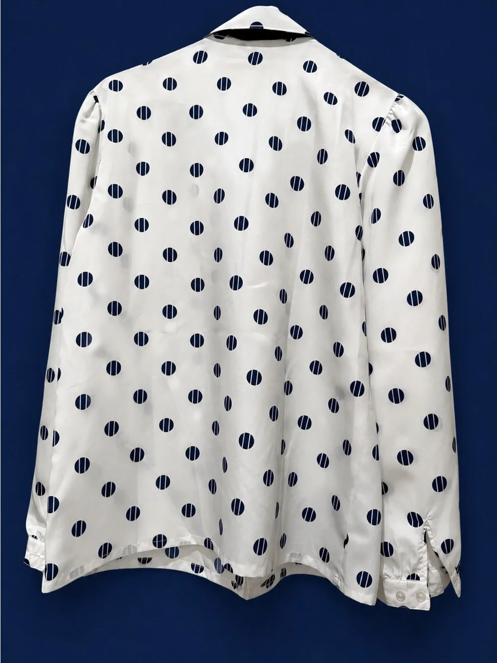Polka Dot Tie-Neck Blouse - White/Navy - Picture 2 of 3